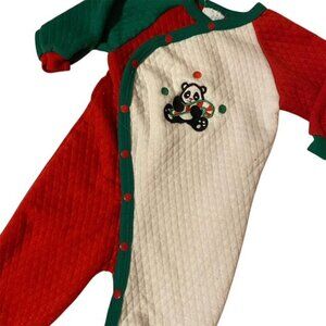 Vintage Hang in There Tom Togs Christmas Panda Candy Cane 1-Piece Romper 12 Mo.